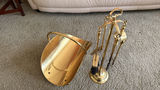 Brass Fireplace Tool Set with Stand and Wood Log Basket - thumbnail 1 of 7