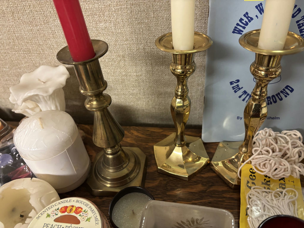 Assorted Candles, Brass Candle Holders, and Candle Making Accessories - image 7 of 13