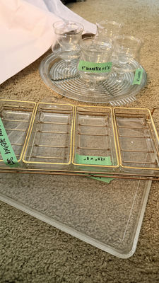MCM Glass Serving Tray, Shrimp Cocktail Glasses, and Metal Rack with Glass Dishes - Image 1 of 8