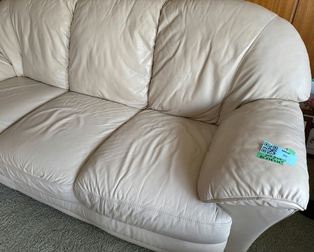 Beige White Leather Three-Seat Sofa - image 2 of 8