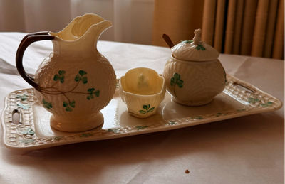 Belleek Irish Fine China - Shamrock Cream & Sugar Set - Image 1 of 19