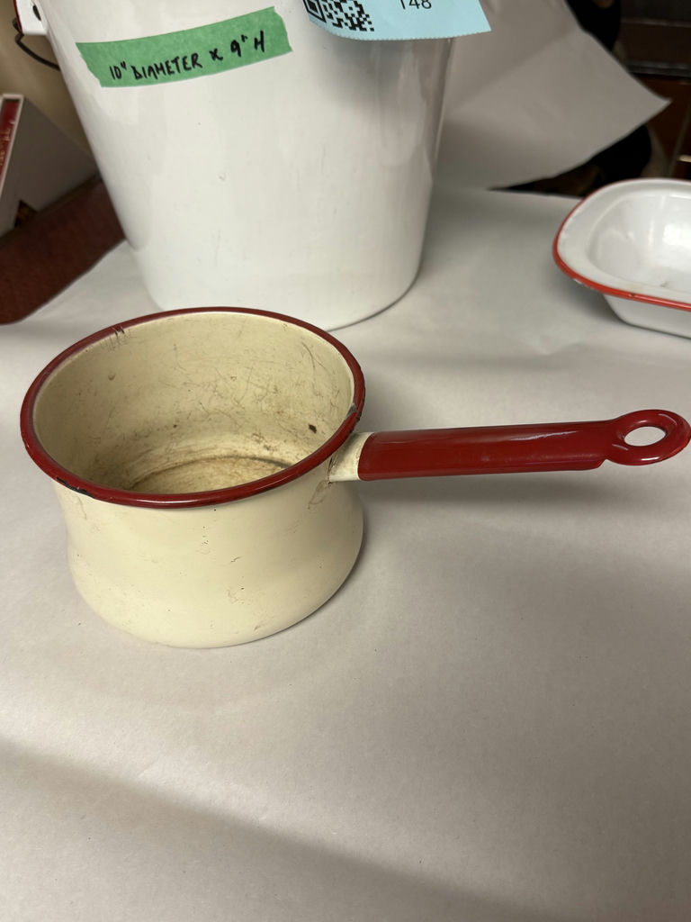White Enamelware Kitchen Items with Red Trim - image 5 of 12