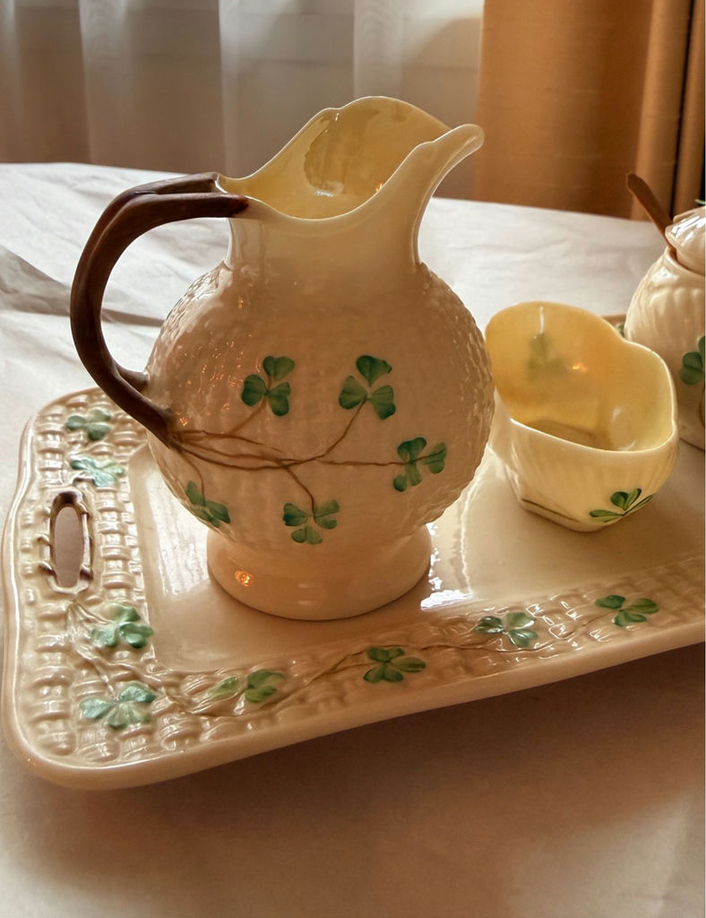 Belleek Irish Fine China - Shamrock Cream & Sugar Set - image 2 of 19