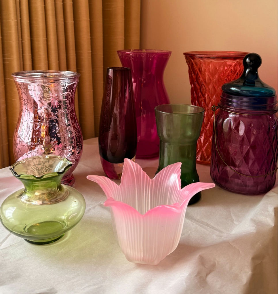 Collection of Colored Glass Vases and Decorative Jar - image 1 of 9