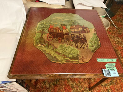 Folding Wooden Card Table with Tapestry Style Top - Image 1 of 7