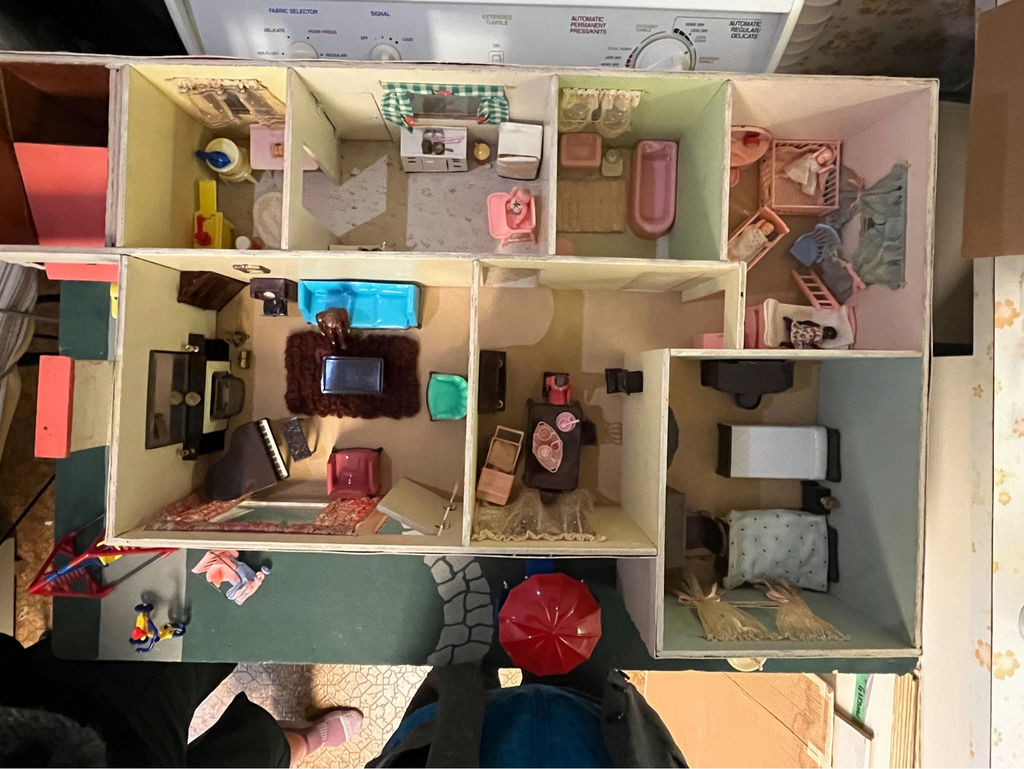 Vintage Hand-Made Dollhouse with Accessories - image 2 of 17