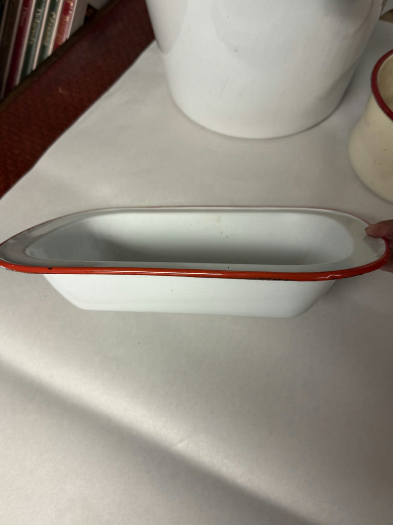 White Enamelware Kitchen Items with Red Trim - image 2 of 12