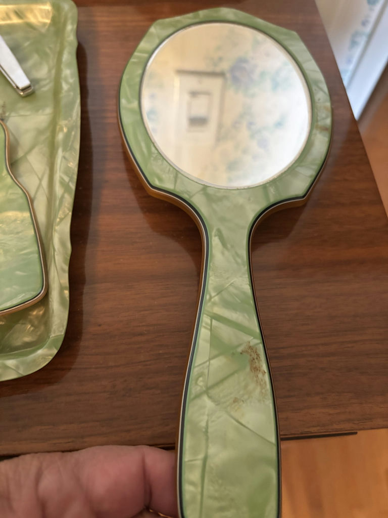 Vintage Vanity Set with Mirror Tray, Containers, Grooming Tools, and Assorted Soaps - image 10 of 13