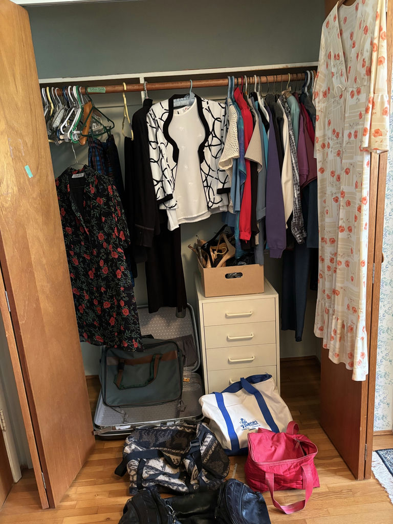 Assorted Women's Clothing and Dresses, Suitcase, Duffel Bags, Cabinet - image 7 of 20
