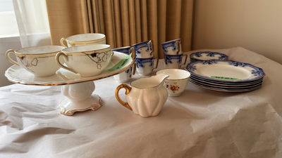 Assorted Vintage Porcelain Tea & Demitasse Cups, Saucers, Plates, and Serving Pieces - Image 1 of 18