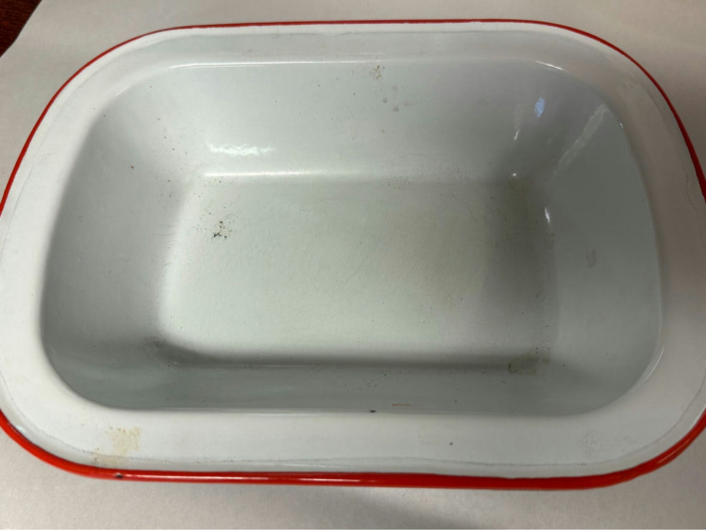 White Enamelware Kitchen Items with Red Trim - image 3 of 12