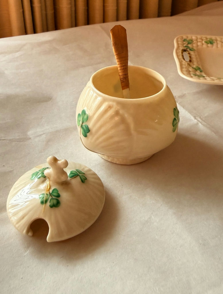 Belleek Irish Fine China - Shamrock Cream & Sugar Set - image 17 of 19