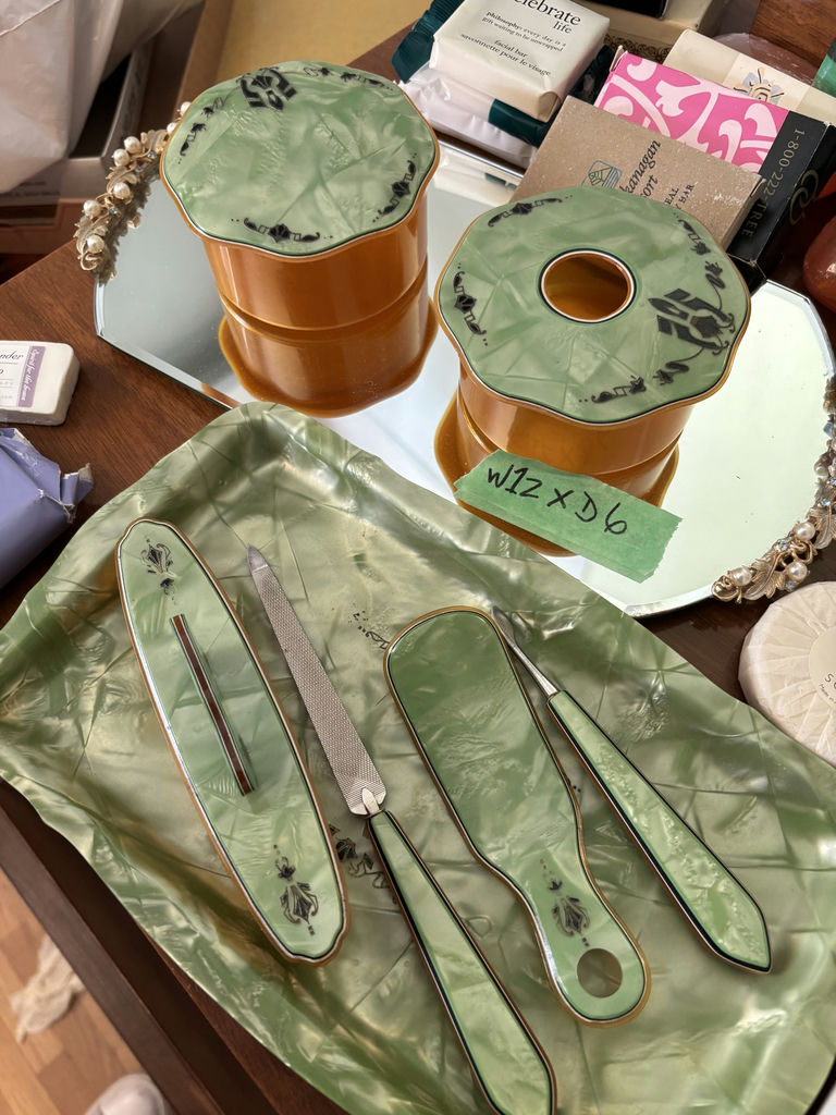 Vintage Vanity Set with Mirror Tray, Containers, Grooming Tools, and Assorted Soaps - image 3 of 13