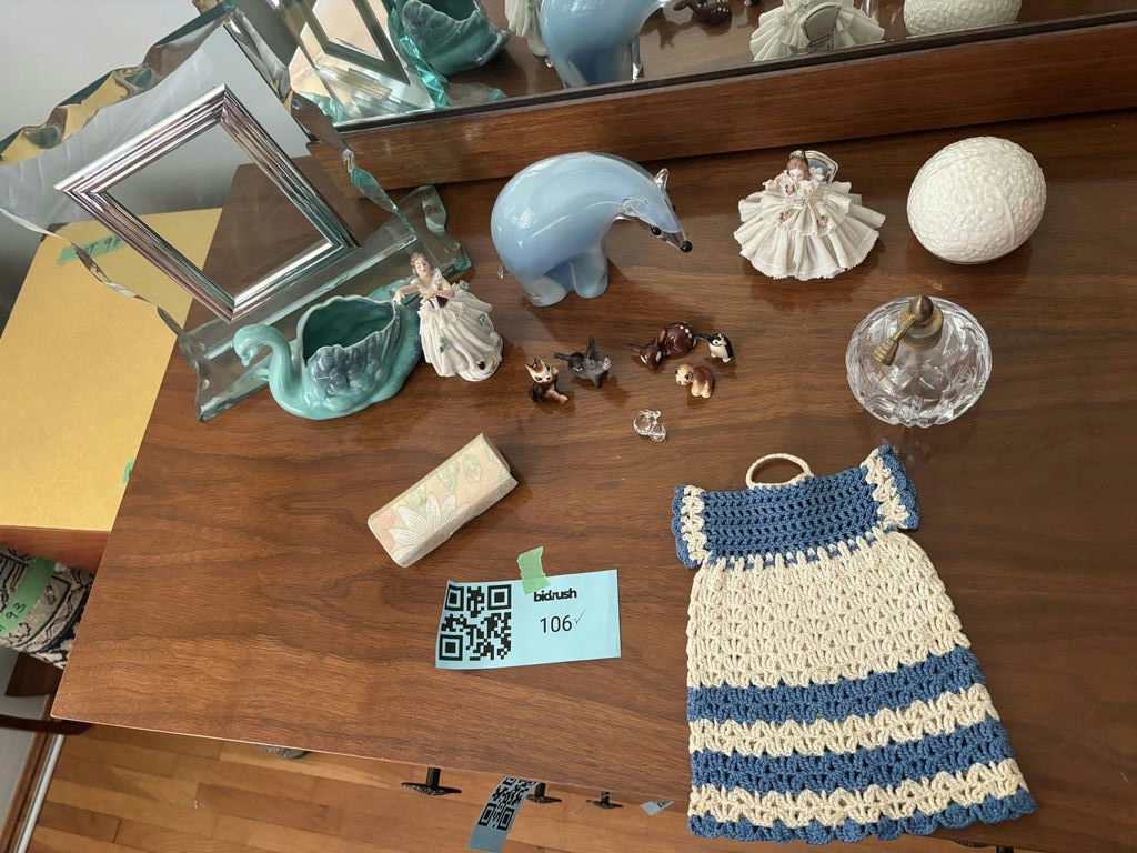 Decorative Figurines, Glass Frame, Ceramic Swan, and Crochet Item - image 1 of 15