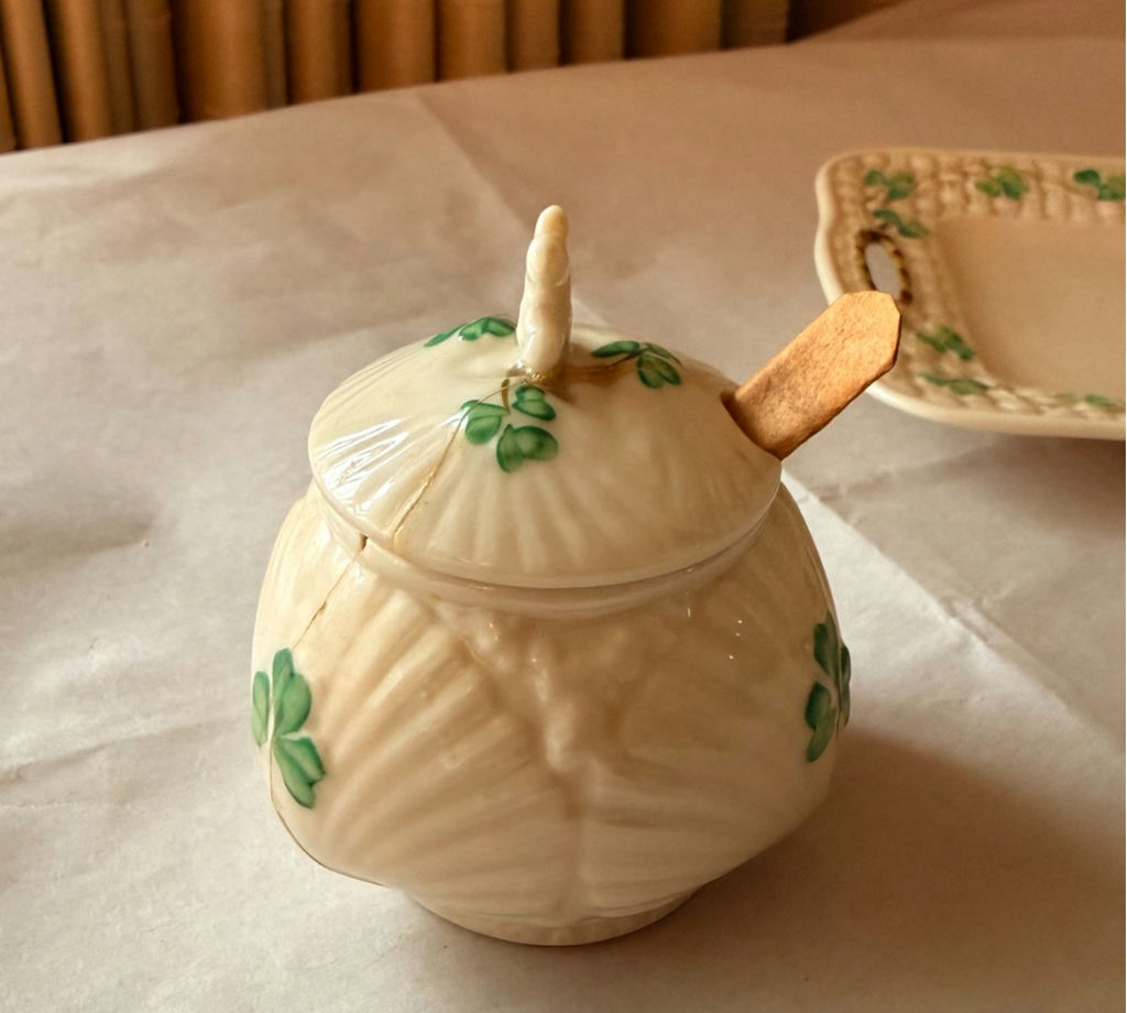 Belleek Irish Fine China - Shamrock Cream & Sugar Set - image 16 of 19