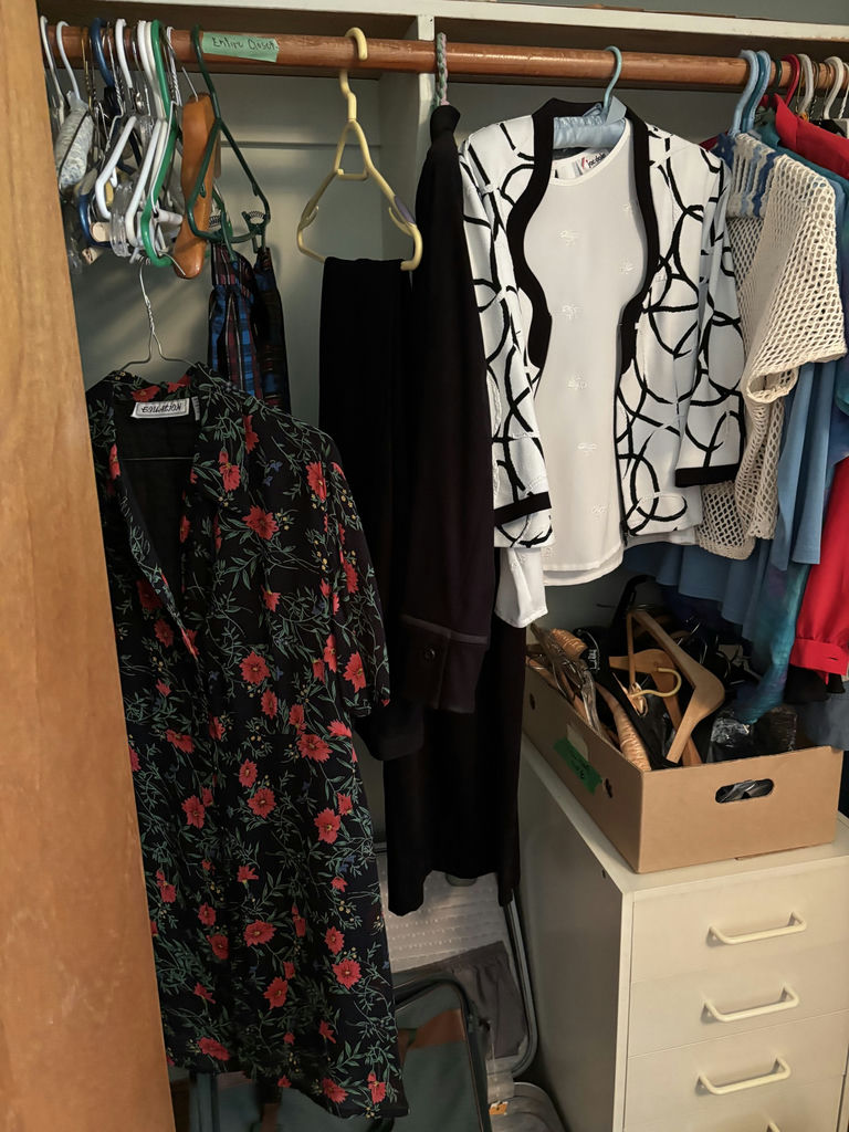 Assorted Women's Clothing and Dresses, Suitcase, Duffel Bags, Cabinet - image 8 of 20