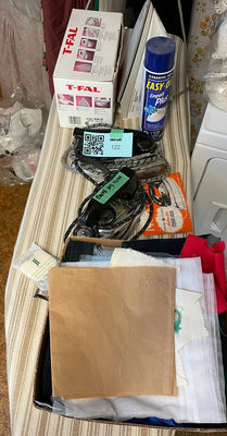 Irons, Ironing Board, Fabric Pieces - Image 1 of 6