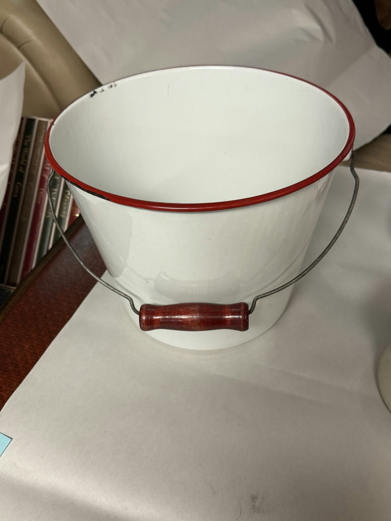White Enamelware Kitchen Items with Red Trim - image 8 of 12