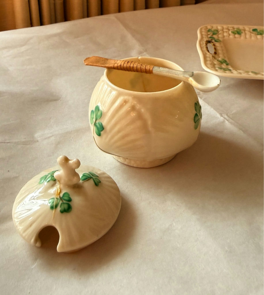 Belleek Irish Fine China - Shamrock Cream & Sugar Set - image 18 of 19