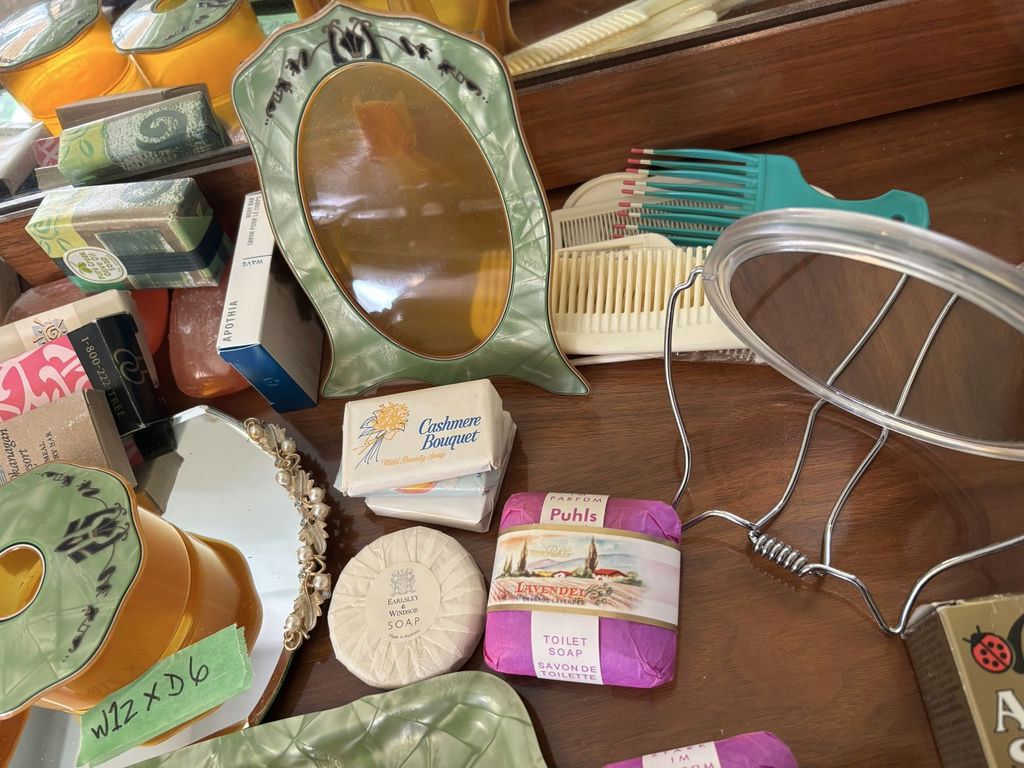 Vintage Vanity Set with Mirror Tray, Containers, Grooming Tools, and Assorted Soaps - image 6 of 13
