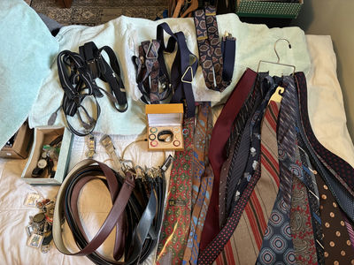 Assorted Cufflinks, 10K Tie Bars, Neckties, Belts, Suspenders, Watches, and Accessories - Image 1 of 19