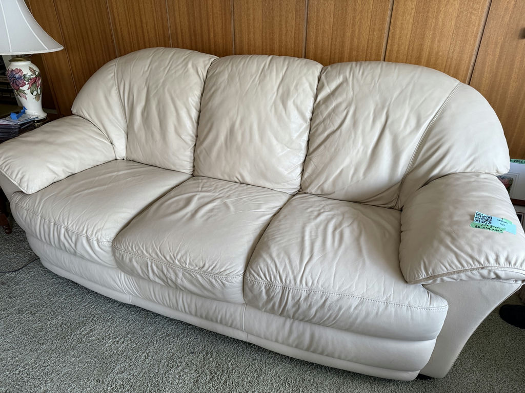 Beige White Leather Three-Seat Sofa - image 1 of 8