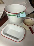 White Enamelware Kitchen Items with Red Trim - thumbnail 1 of 12