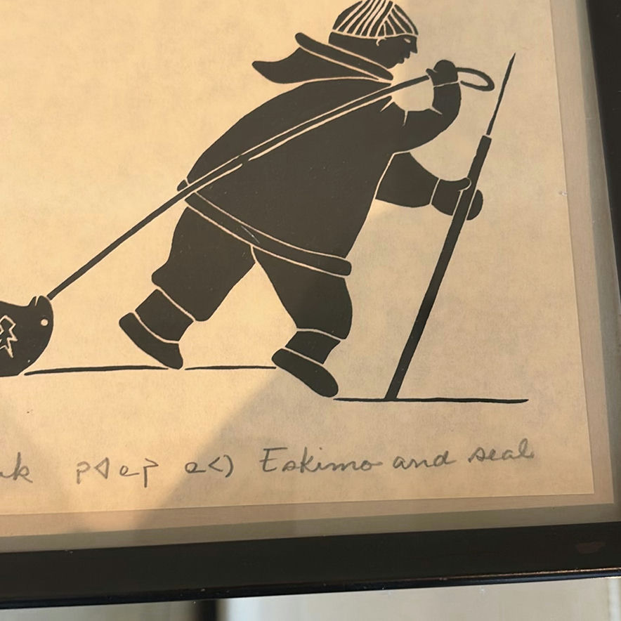 Framed Henry Napartuk Eskimo and Seal Artwork - image 3 of 11
