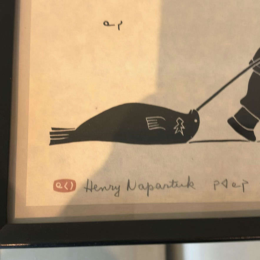 Framed Henry Napartuk Eskimo and Seal Artwork - image 2 of 11