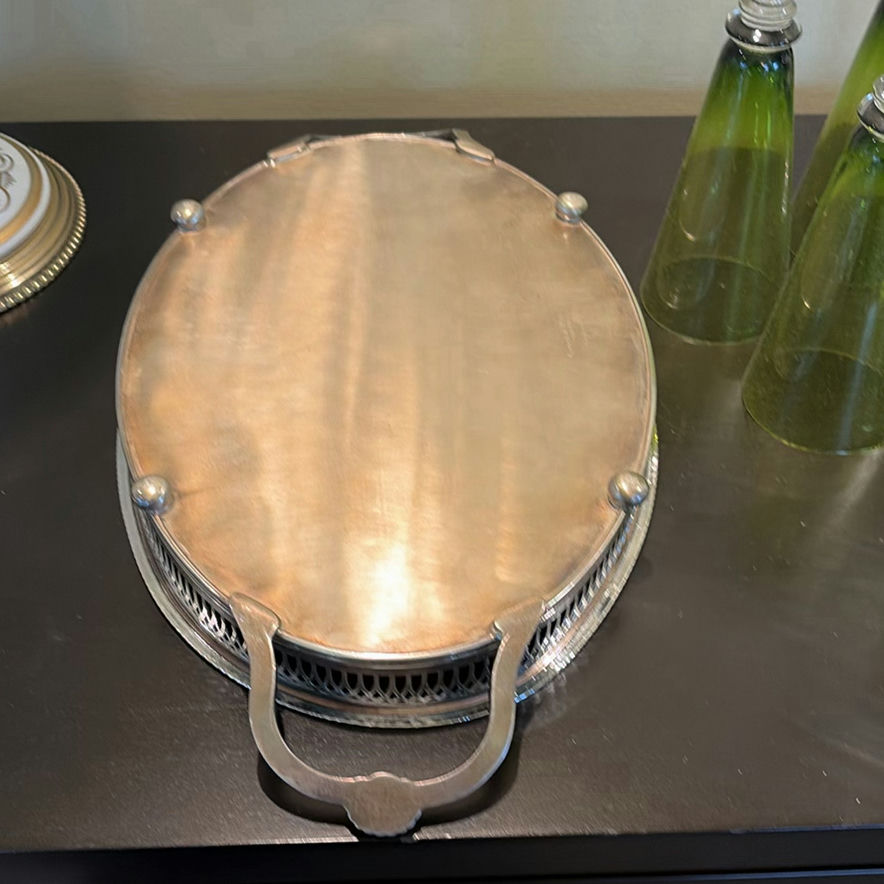 Set of Six Green Stemmed Champagne Flutes and Silver-Tone Serving Tray - image 12 of 14