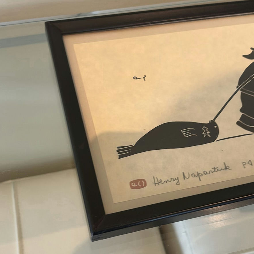 Framed Henry Napartuk Eskimo and Seal Artwork - image 7 of 11