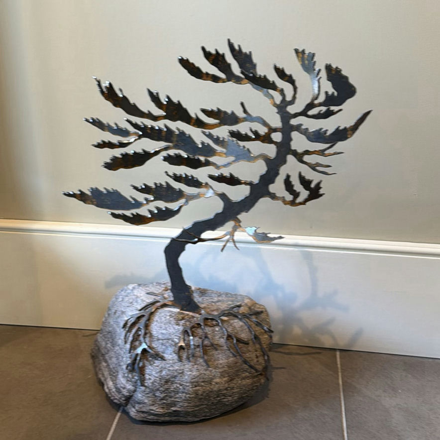 Handcrafted Metal Tree Sculpture on Stone Base - image 1 of 9
