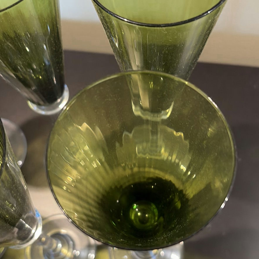 Set of Six Green Stemmed Champagne Flutes and Silver-Tone Serving Tray - image 5 of 14
