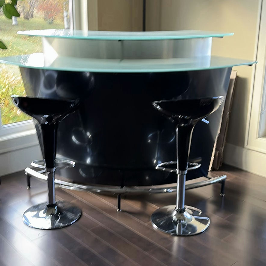 Modern Black Bar with Two Bar Stools - image 1 of 12
