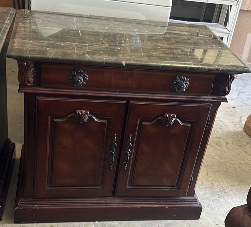 Pair of Wooden Cabinets with Marble Tops - image 2 of 6
