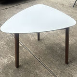 White Triangular Table with Wooden Legs - thumbnail 1 of 4