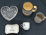 Assorted mugs, heart-shaped crystal dish, and decorative dishes - thumbnail 1 of 6