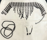 Black bead jewelry set (fringe necklace, geometric bead necklace, bracelet, and drop earrings) - thumbnail 1 of 4