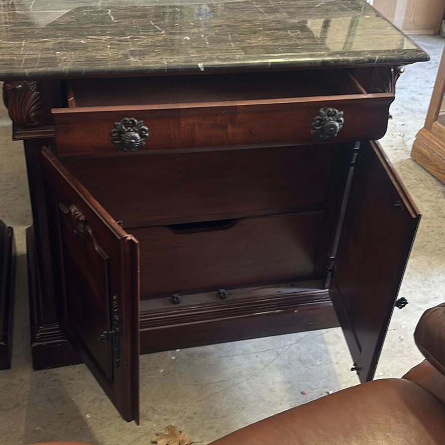 Pair of Wooden Cabinets with Marble Tops - image 5 of 6