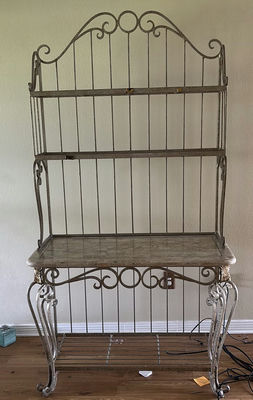 Metal Baker’s Rack with Stone Shelves and Floor Lamp - Image 1 of 8
