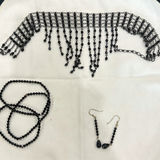 Black bead jewelry set (fringe necklace, geometric bead necklace, bracelet, and drop earrings) - thumbnail 4 of 4