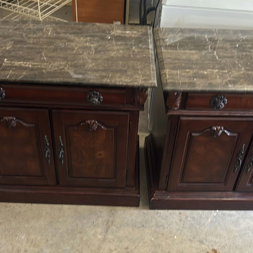 Pair of Wooden Cabinets with Marble Tops - image 3 of 6