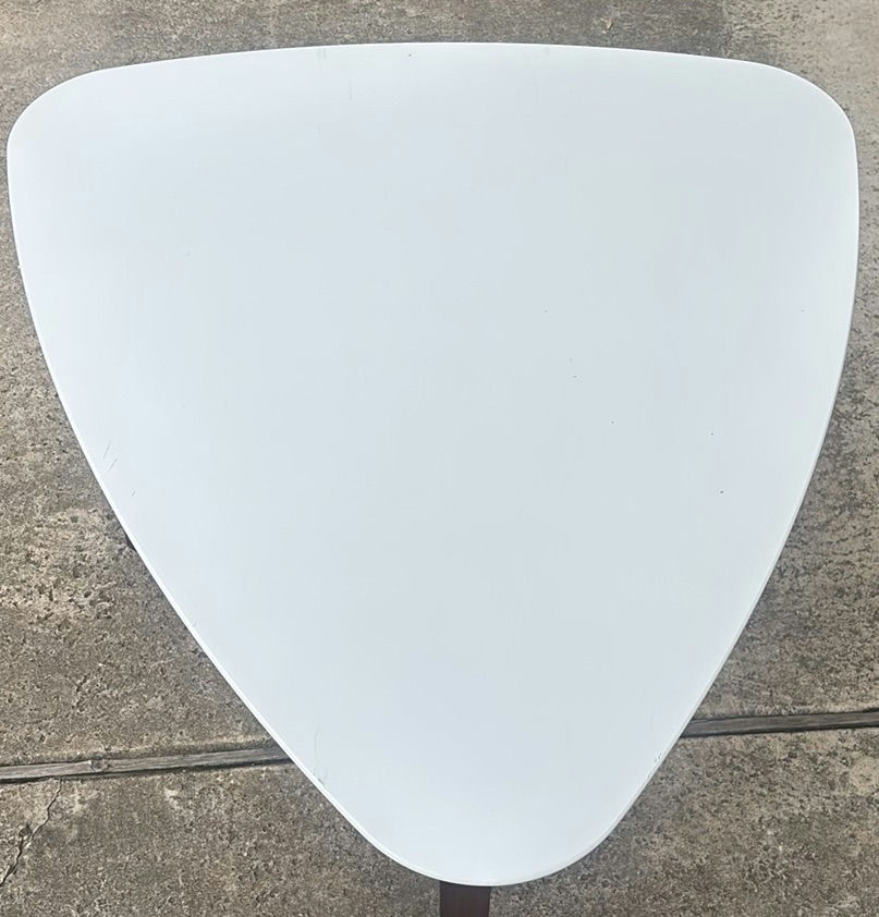 White Triangular Table with Wooden Legs - image 3 of 4