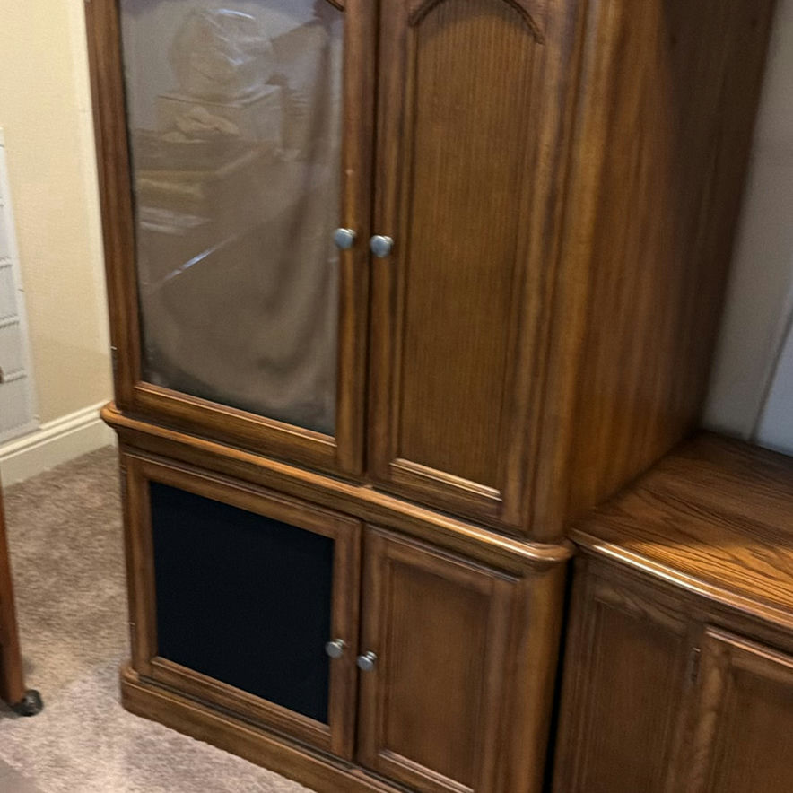 Wooden Wall Unit Cabinet with Glass Doors and Central Mirror - image 6 of 8