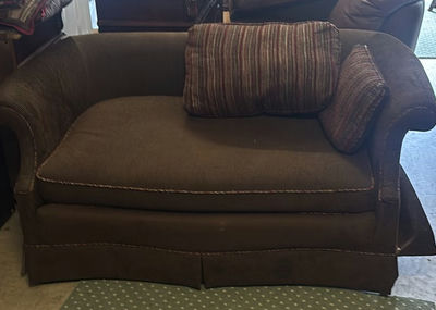 Upholstered Loveseat with Striped Accent Pillows - Image 1 of 6