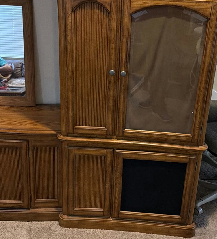 Wooden Wall Unit Cabinet with Glass Doors and Central Mirror - image 4 of 8