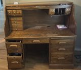 Wooden Roll-Top Desk with Drawers and Storage Compartments - thumbnail 1 of 9