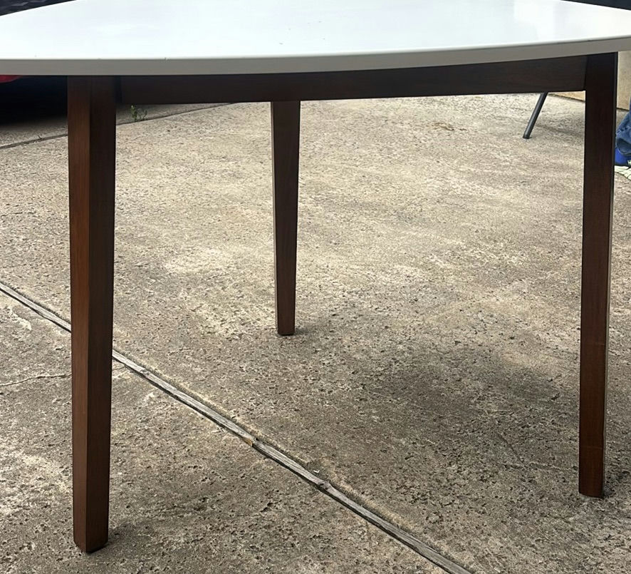 White Triangular Table with Wooden Legs - image 2 of 4