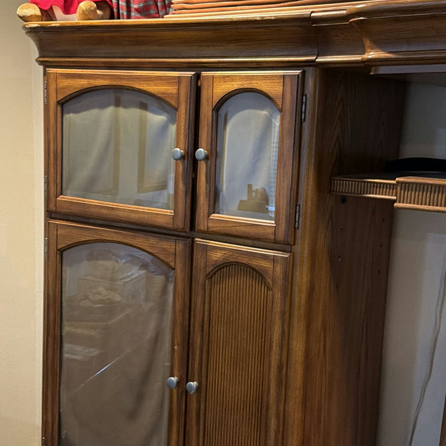 Wooden Wall Unit Cabinet with Glass Doors and Central Mirror - image 5 of 8