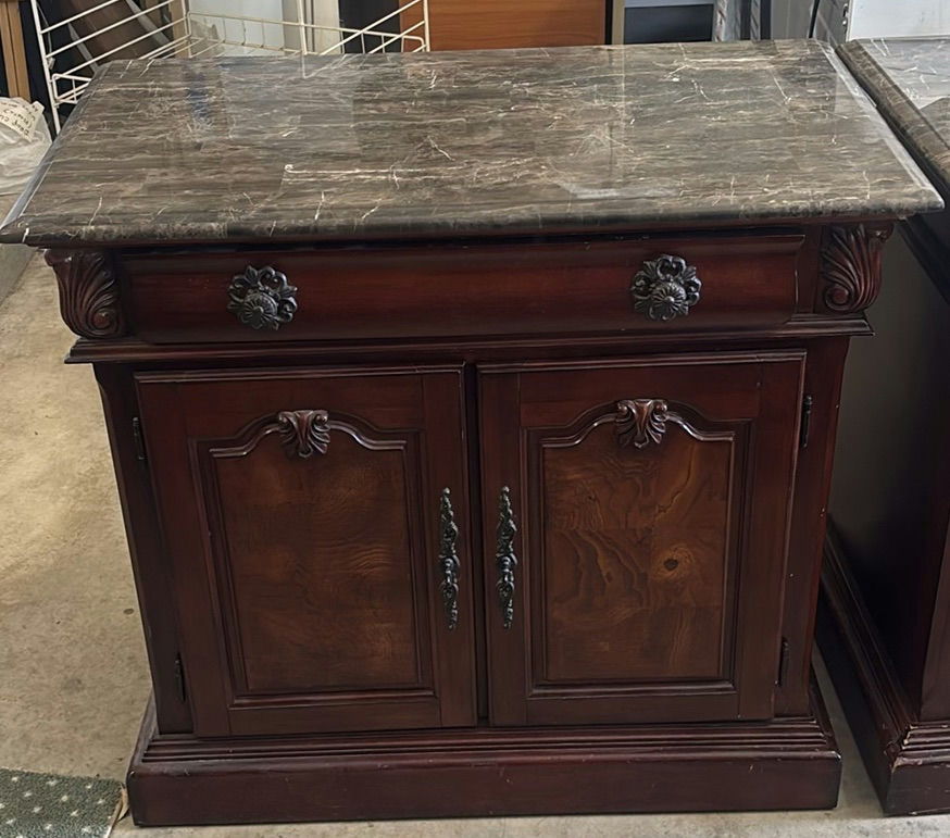 Pair of Wooden Cabinets with Marble Tops - image 1 of 6